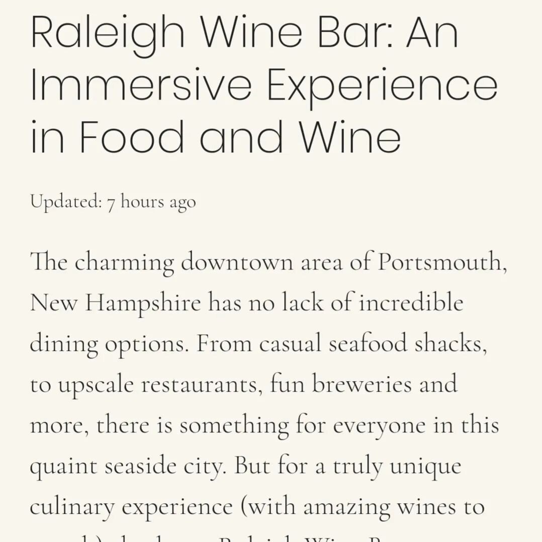 Thank you for the wonderful write-up @eastcoastexperiences !
.
.
.
#blogpost #travelrecommendation #raleighwinebar #portsmouthrestaurants #portsmouthnh #seacoastnh #eaterboston #newenglandeats #newenglandfood
.
Nearby: #kitterymaine #ryenh #hamptonnh