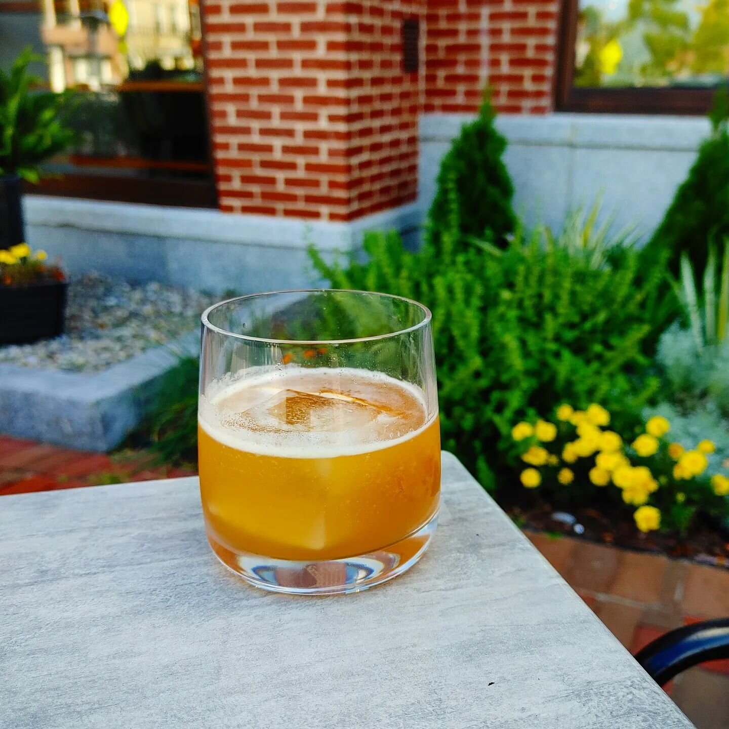 Settling into warm, late summer nights with our new drink! 
.
.
.
Peachy Keen. Peach-infused Wild Turkey 101, Amaro Lucano, Zavarka, Lemon, Simple Syrup.
.
.
.
#newcocktails #bourbon #peach #summer #wildturkey #infusion #whiskey #patio #outdoordining